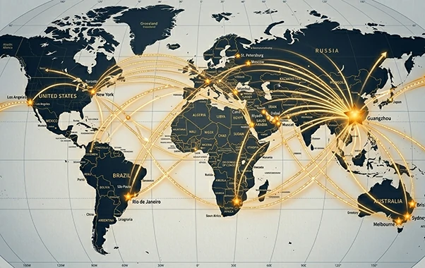 World Map with Highlighted Export Regions